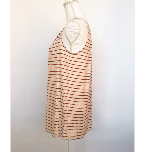 NWT Max Studio Sleeveless Tank Top Tunic Size M Red Oatmeal Striped Split Neck - Picture 6 of 10
